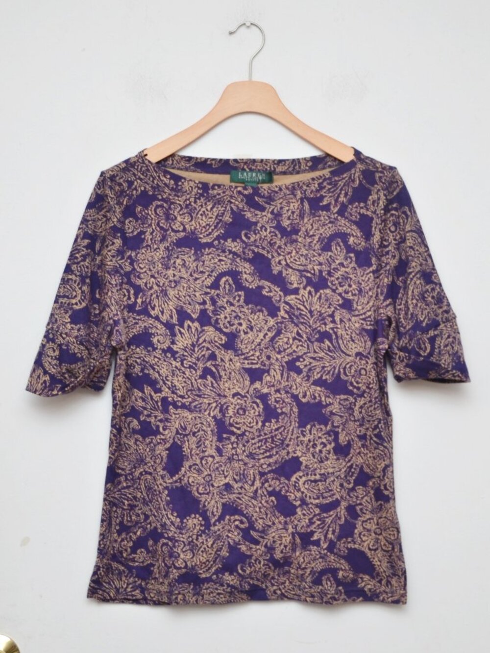Lauren By Ralph Lauren Women's Boat Neck Paisley Top BNWT Size Large-Petite